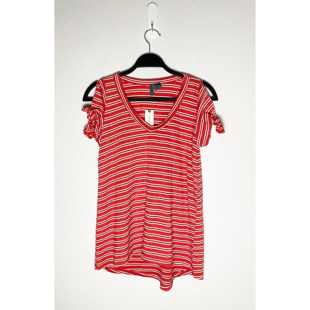 Left Of Center x Anthropologie Women's Red White Shirt Cold Shoulder Sleeves NWT